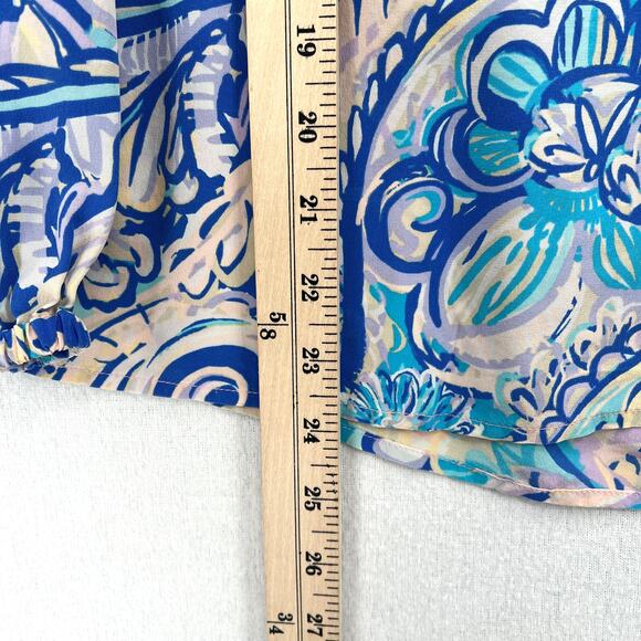 LILLY PULITZER Elsa Printed Silk Blouse Womens XS Blue Pink Long Sleeve Top FLAW - Picture 10 of 12